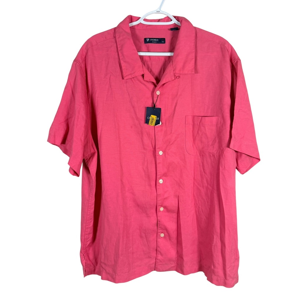 Daniel Cremieux Button Up Shirt Lyocell Linen Blend Mens XXL Pink Short Sleeve